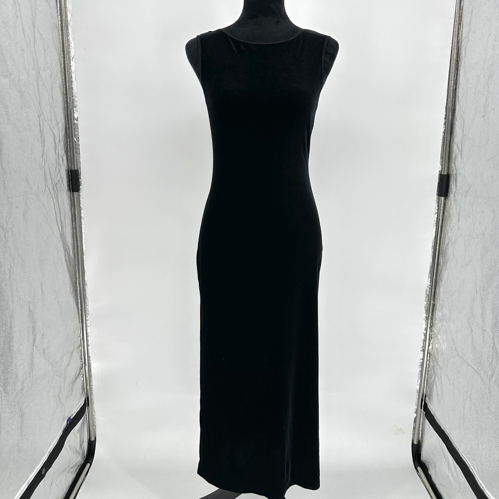 Vtg Rampage Black Velvet Maxi Long Sleeveless Dress‎ Side Slits Made In USA Sz M